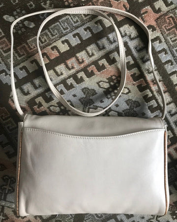 Celine New 1:1 ivory beige and brown lizard embossed leather combo shoulder bag, clutch purse with golden logo