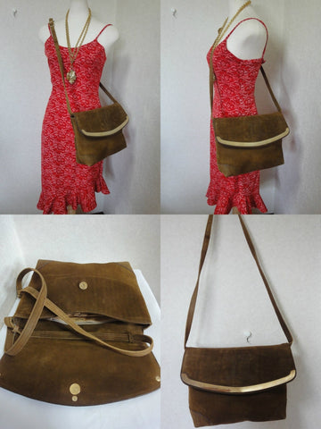 Celine New 1:1 genuine suede tanned brown leather shoulder bag, clutch purse with golden frame flap and embossed macadam blason logo
