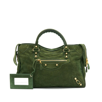 Balenciaga GIANT CITY BAG IN SUEDE GREEN GHW