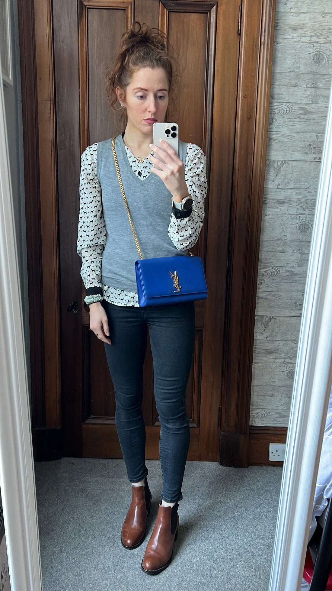 Yves Saint Laurent (YSL) Blue Medium Kate with Gold Hardware