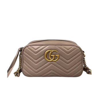 Gucci Small Marmont Leather Camera Beige GHW