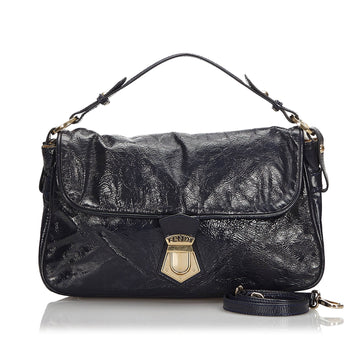 Fendi Blue Navy Patent Leather Satchel Italy