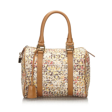 Fendi Brown Beige Canvas Fabric Floral Zucchino Boston Bag Italy