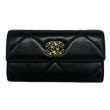 Top Quality Chanel Lambskin 19 Long Wallet Black Leather