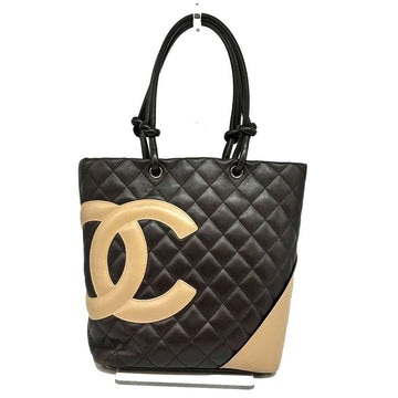 Top Quality Chanel Cambon Line Leather Tote Bag Dark Brown Beige