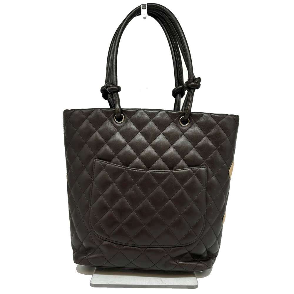 Top Quality Chanel Cambon Line Leather Tote Bag Dark Brown Beige