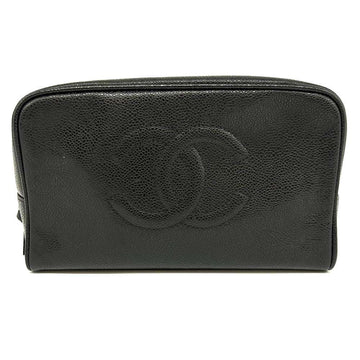 Top Quality Chanel Caviar Skin Pouch Coco Mark Black