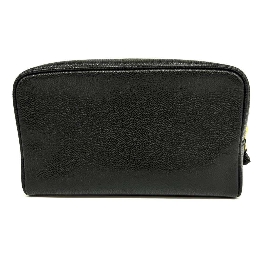 Top Quality Chanel Caviar Skin Pouch Coco Mark Black