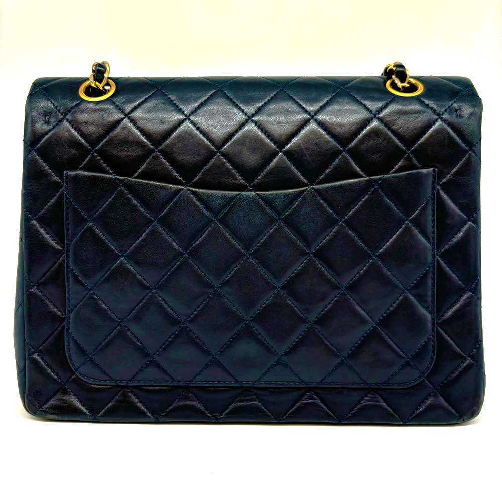 Top Quality Chanel Lambskin Chain Shoulder Bag Navy Gold Hardware