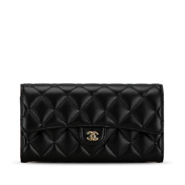 Top Quality Chanel Classic Long Flap Wallet Black Lambskin AP0241