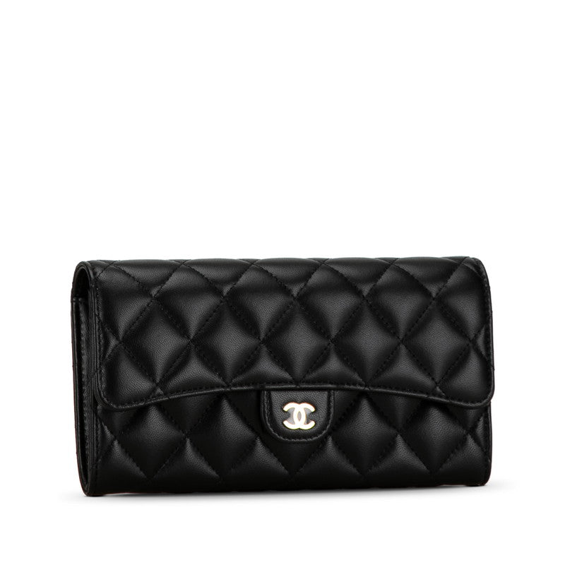 Top Quality Chanel Classic Long Flap Wallet Black Lambskin AP0241