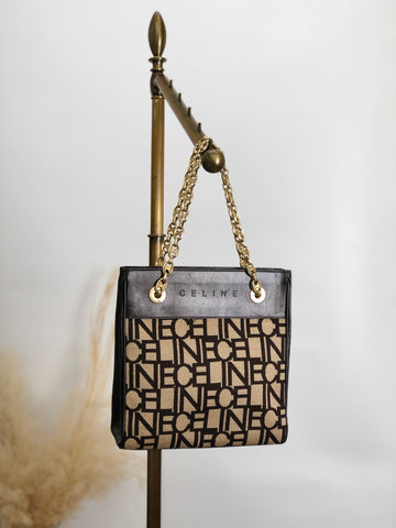 CELINE Logo Embroidery Chain Handbag Brown New 1:1 88vc8f
