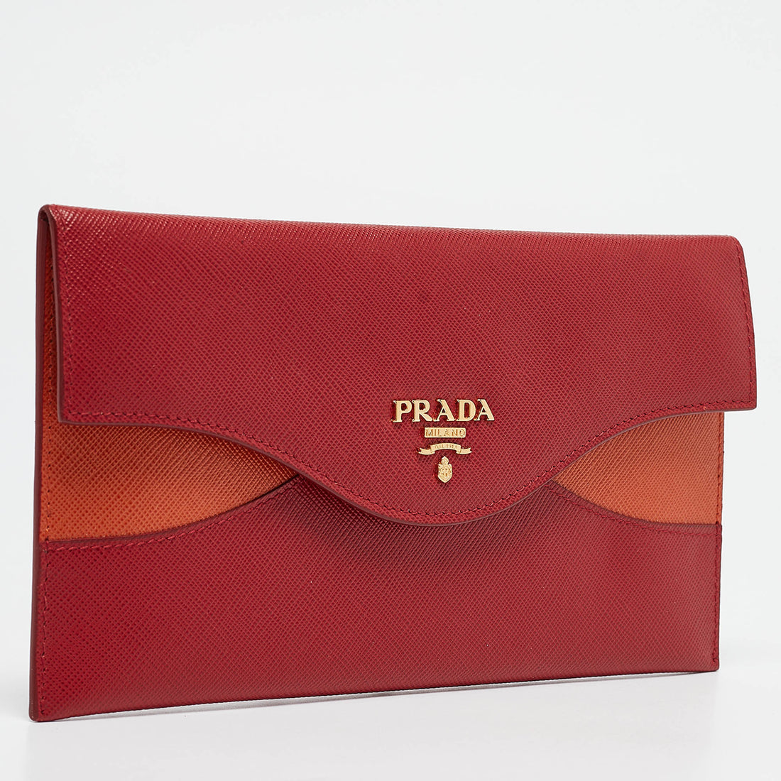 PRADA Red/Orange Saffiano Cross Leather Wave Continental Wallet
