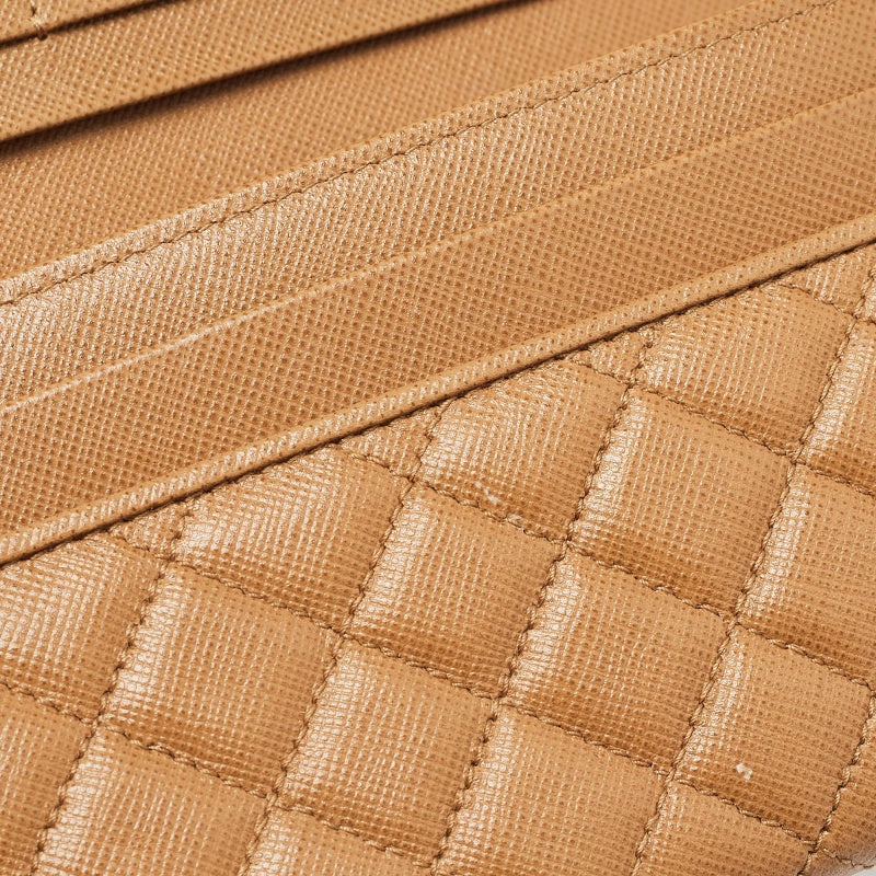 PRADA Brown Quilted Saffiano Metal Leather Logo Flap Wallet