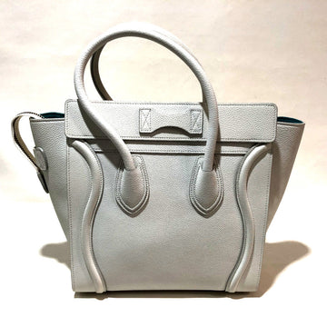 CELINE Handbag 167793 leather Off White x Sky Blue Tote Bag Micro shopper Women New 1:1