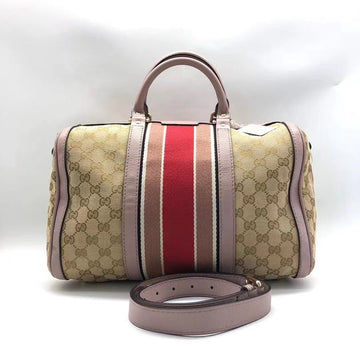 Gucci Boston Bag Beige Red Pink Handbag