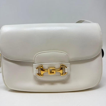 Gucci White Leather Horsebit Bag Medium