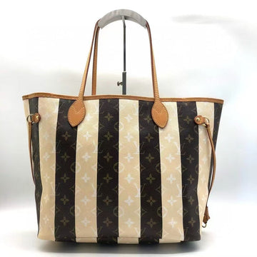 Louis Vuitton Neverfull MM Monogram Canvas Striped Tote Bag Brown Beige