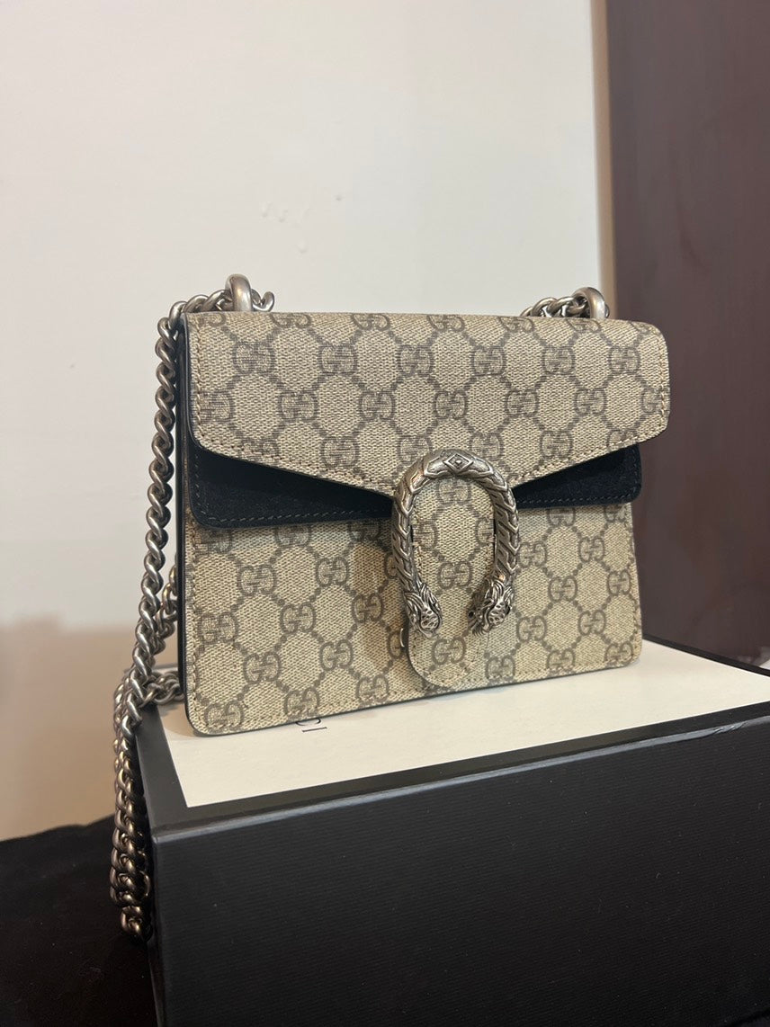 Gucci Mini Dionysus Beige GG Supreme Canvas Shoulder Bag