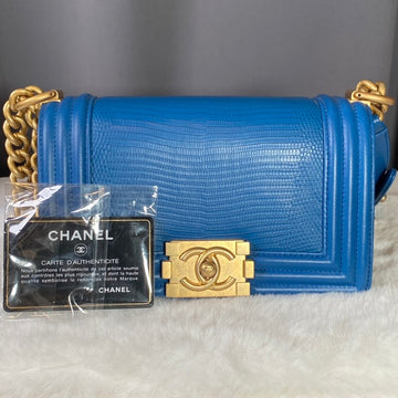 Chanel Boy Bag Blue Shoulder Bag   with Entrupy Verification