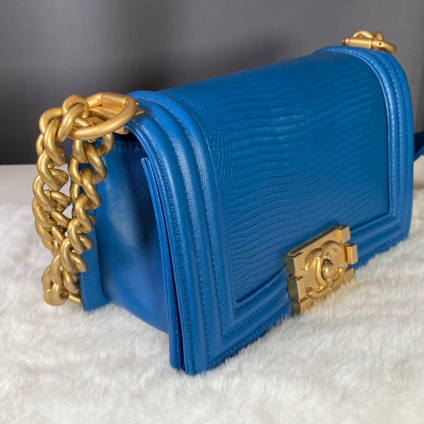Chanel Boy Bag Blue Shoulder Bag   with Entrupy Verification