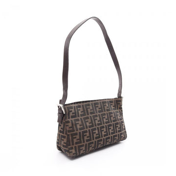 Fendi Zucca One Shoulder Bag Canvas Leather Brown Dark Brown