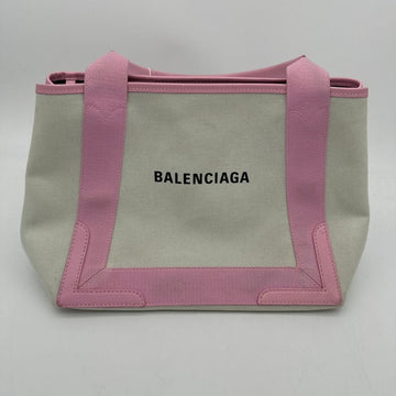 Balenciaga Canvas Handbag Pink Trim Medium Size Ivory