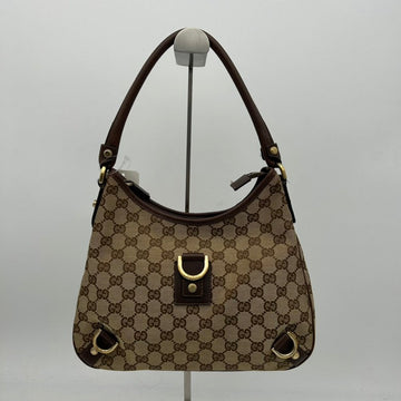 Gucci Beige Brown Canvas Leather Shoulder Bag Medium