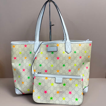 Gucci GG Star Beige Canvas Tote Bag with Pouch Medium