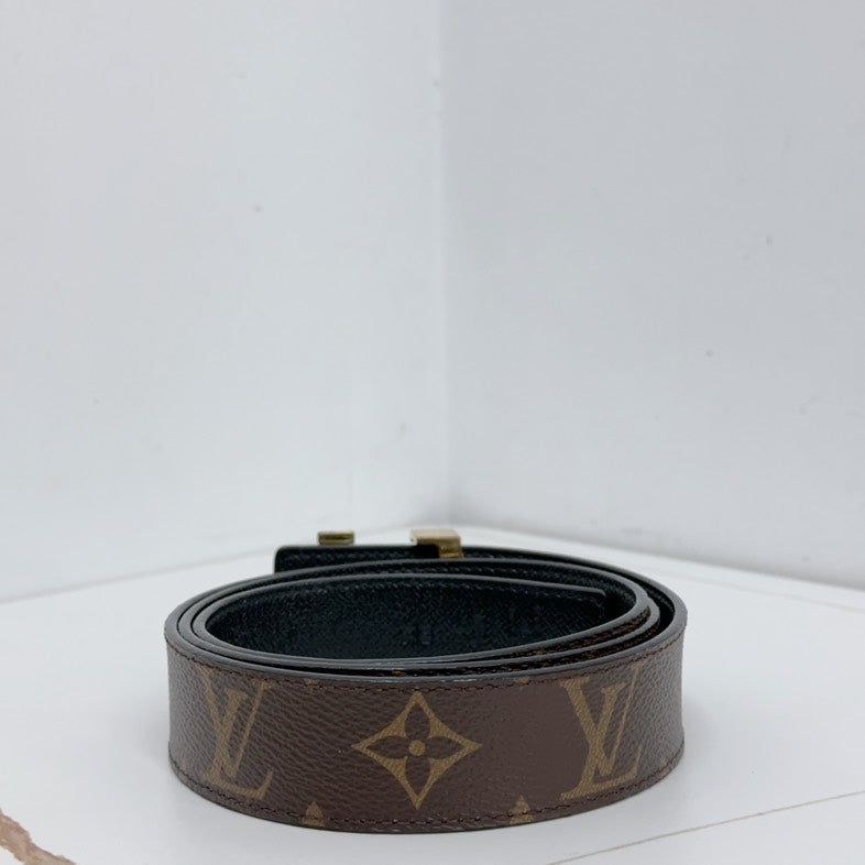 Louis Vuitton Monogram Brown Leather Belt Gold Buckle