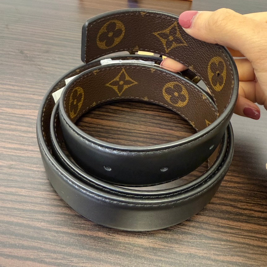 Louis Vuitton Monogram Reversible Black Brown Belt Gold Buckle 75-85cm LB105067
