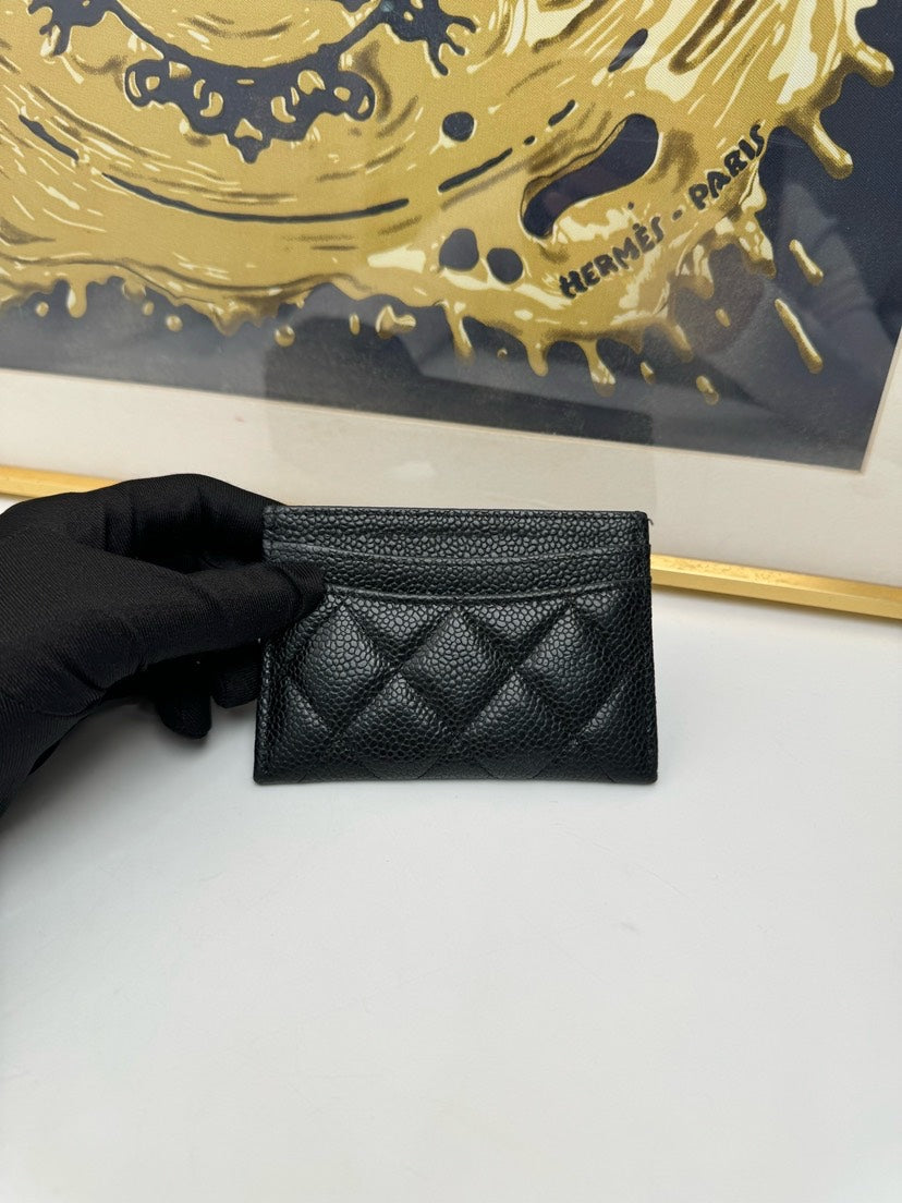 Top Quality Chanel Black Caviar Quilted Cardholder Wallet