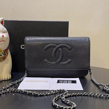 Top Quality Chanel Black Leather Wallet on Chain Bag Medium