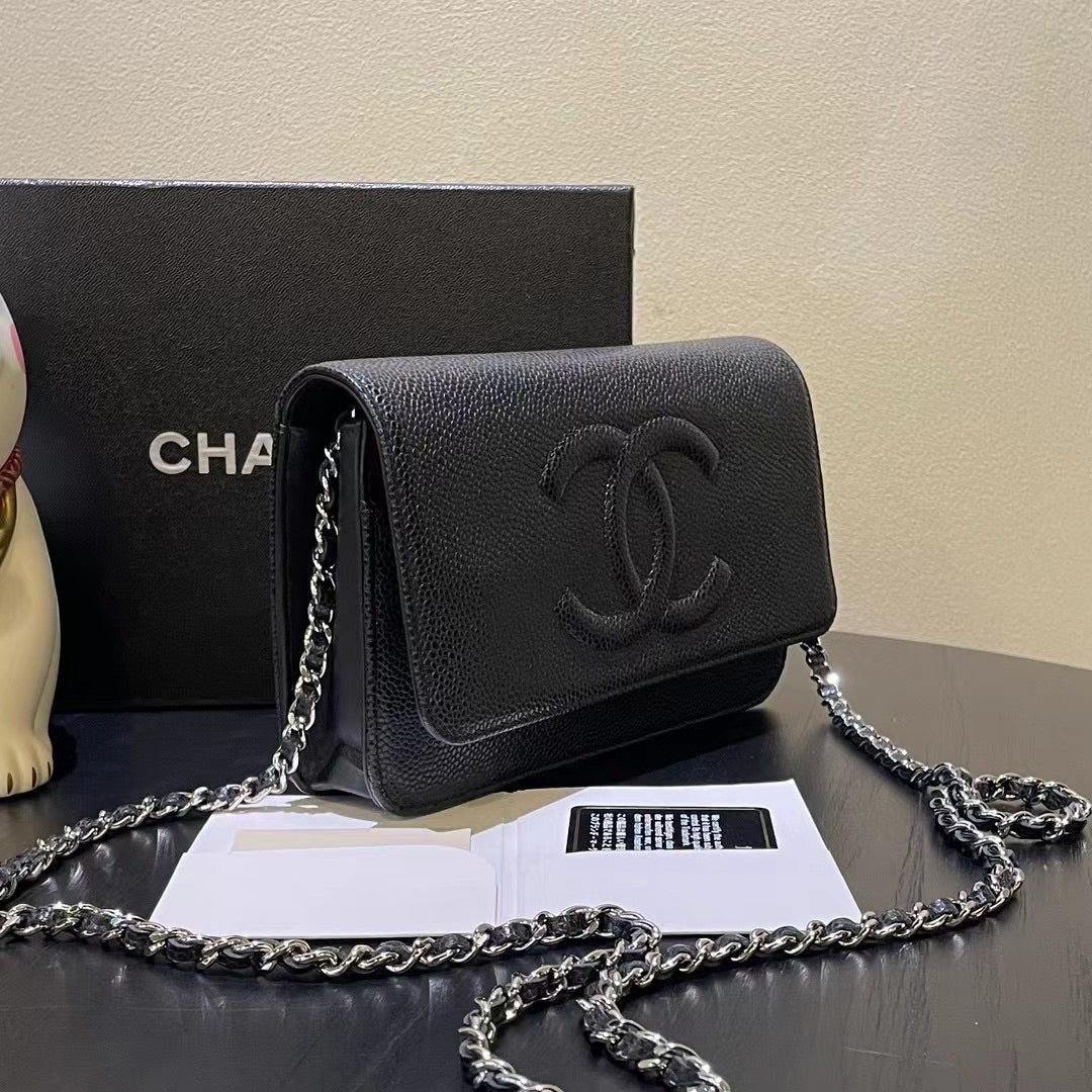 Top Quality Chanel Black Leather Wallet on Chain Bag Medium