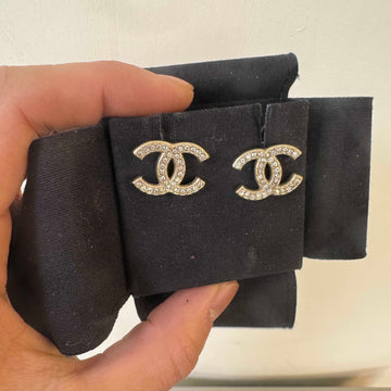 Top Quality Chanel CC Gold Crystal Stud Earrings