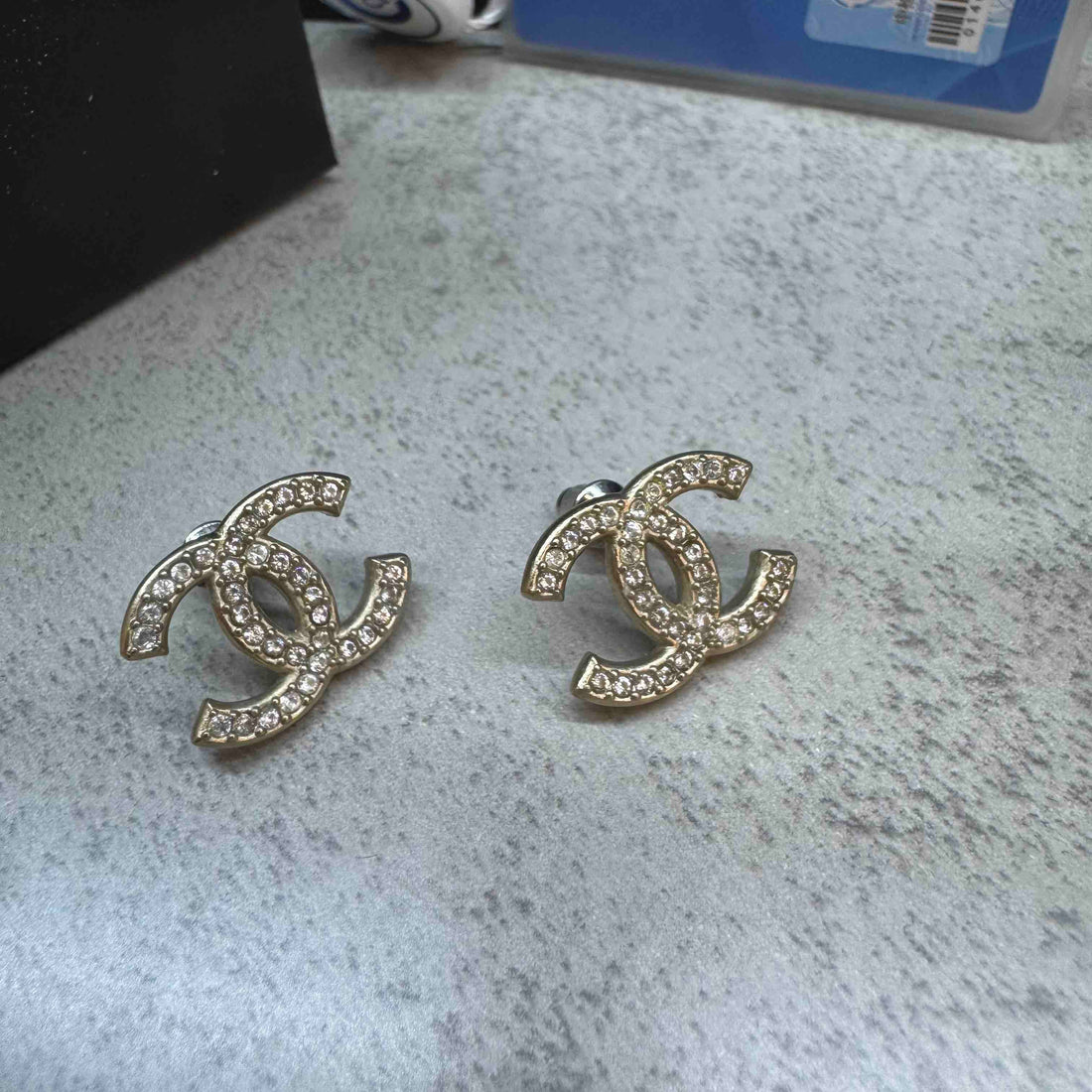 Top Quality Chanel CC Gold Crystal Stud Earrings