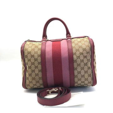 Gucci Boston Beige Red Canvas Leather Two-Way Bag