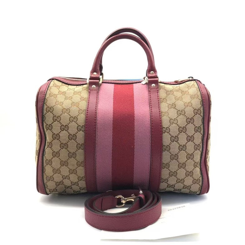 Gucci Boston Beige Red Canvas Leather Two-Way Bag