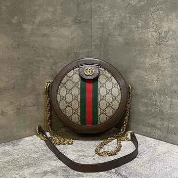 Gucci Ophidia GG Supreme Canvas Round Shoulder Bag Brown Small