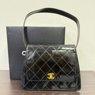 Top Quality Chanel  Black Patent Leather Turn-lock Shoulder Bag