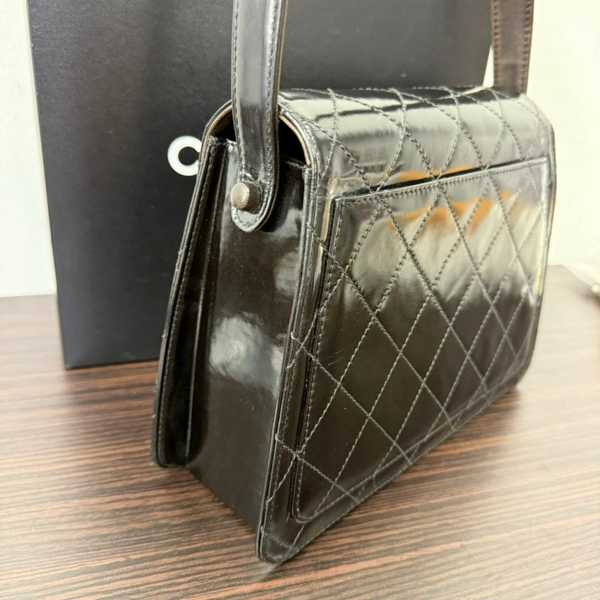 Top Quality Chanel  Black Patent Leather Turn-lock Shoulder Bag
