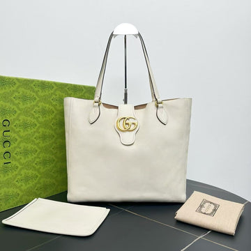 Gucci Double G Off White Leather Tote Bag Large