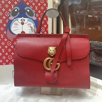 Gucci Red Leather GG Top Handle Bag Medium