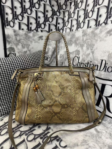 Gucci Medium Exotic Snakeskin Leather Tote Bag Brown