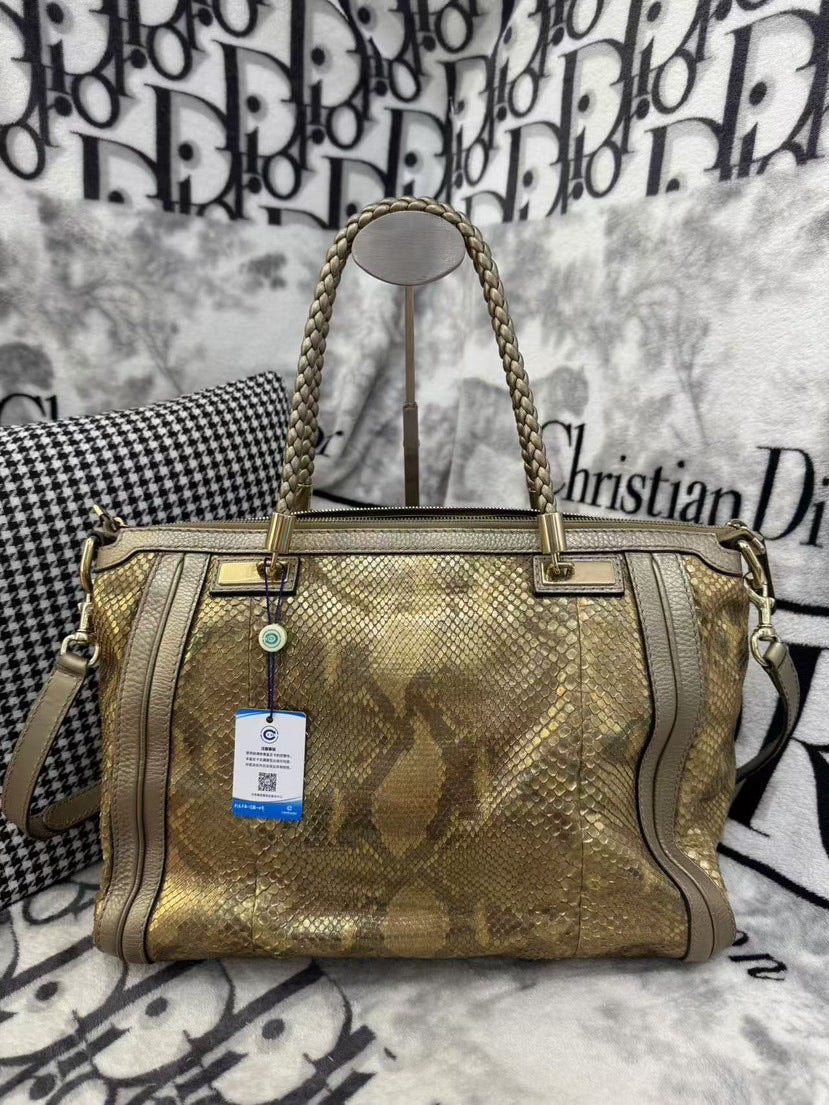 Gucci Medium Exotic Snakeskin Leather Tote Bag Brown
