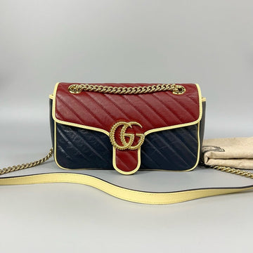 Gucci Marmont Red Navy Leather Shoulder Bag 26cm
