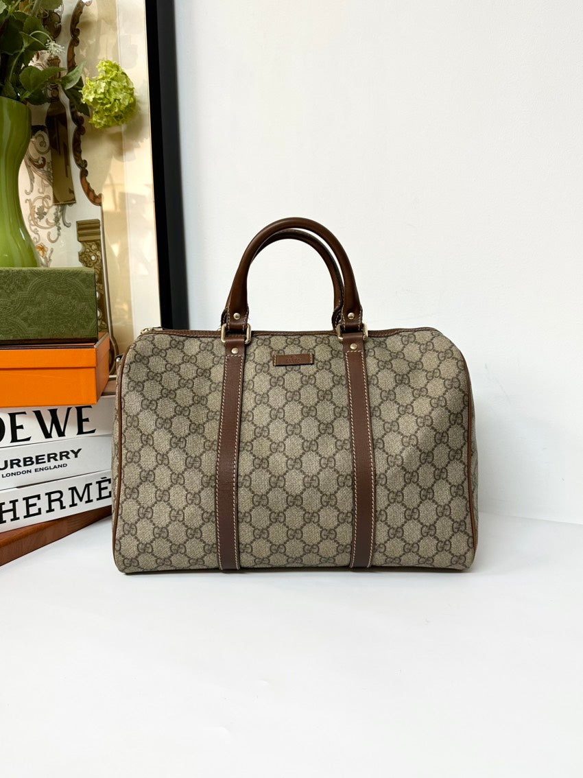 Gucci Monogram Beige Brown Boston Handle Bag Medium Size