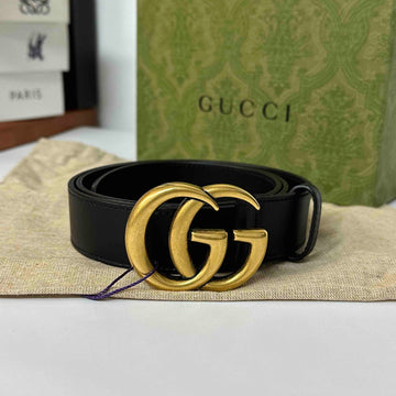 Gucci Classic Black Leather Belt GG Buckle Full Set