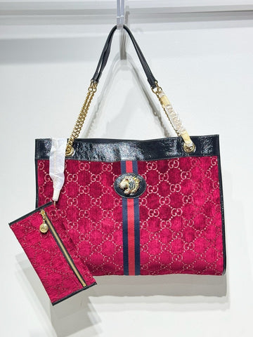 Gucci Ophidia Red Velvet GG Supreme Tote Bag Medium