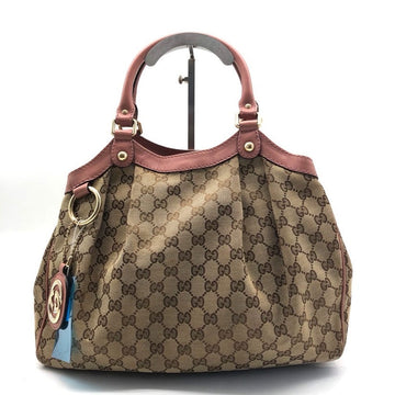Gucci Beige Monogram Canvas Leather Tote Bag 34x26x16cm